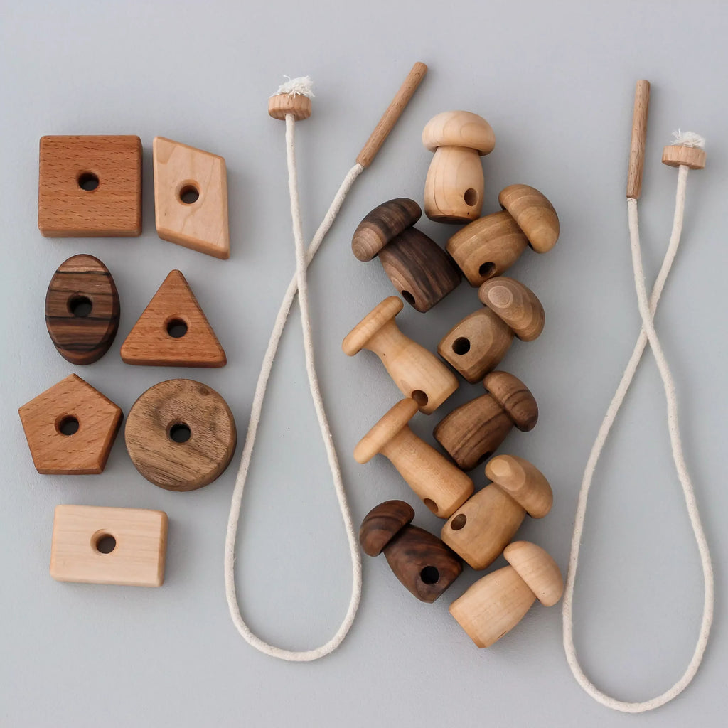 Wooden lacing toy